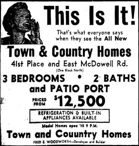 Ads for Town and Country Homes designed by Ralph Haver with Fred Woodworth