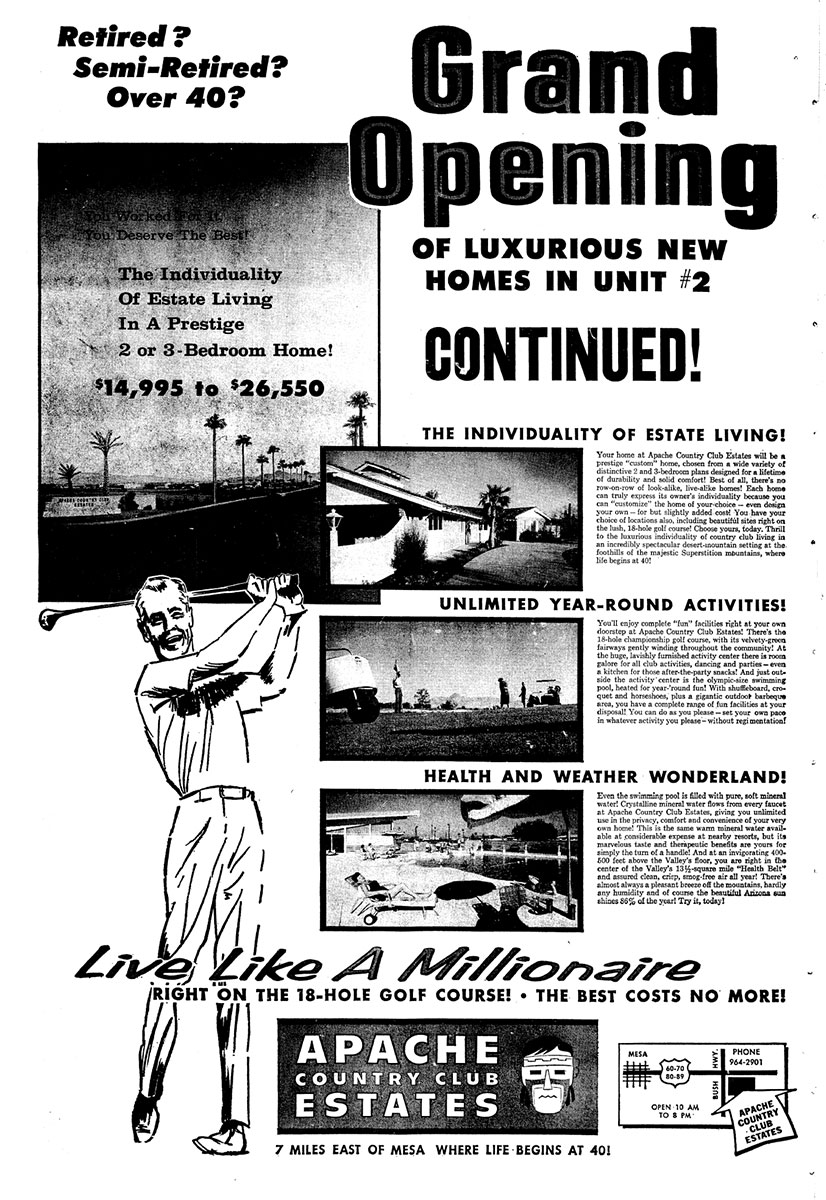 Vintage ads for Country Club Estates in Mesa