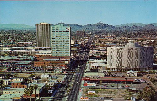 Aerial photo of Phoenix Arizona in the midcentury era